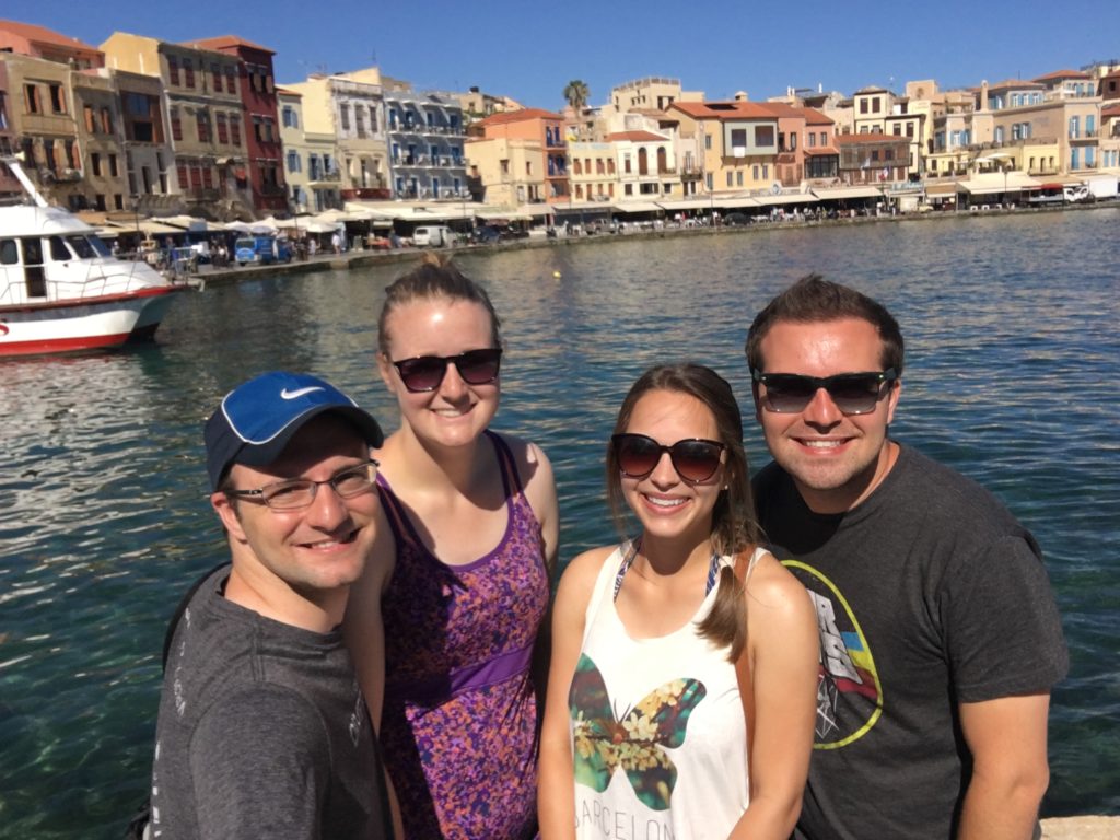 People at harbor in Chania, Greece