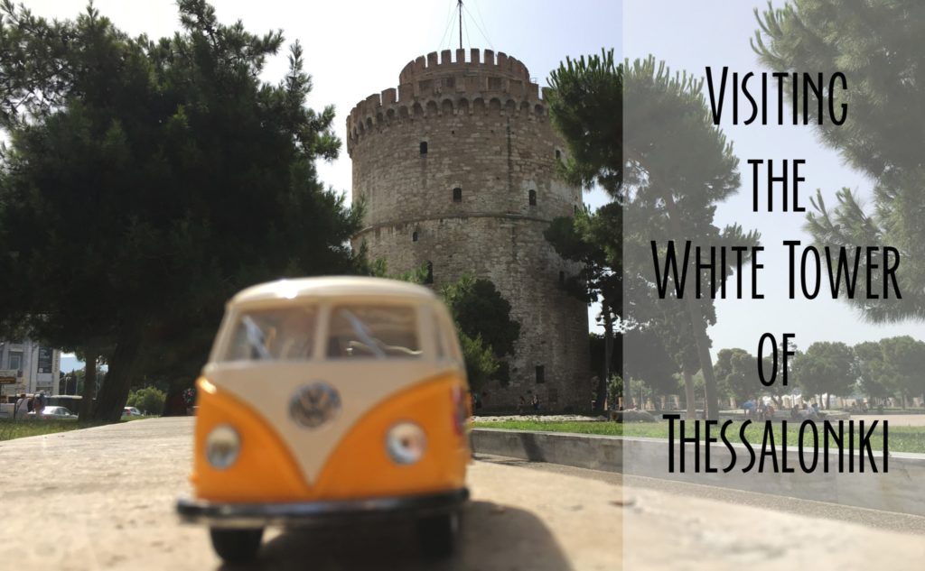 The yellow van outside the White Tower of Thessaloniki