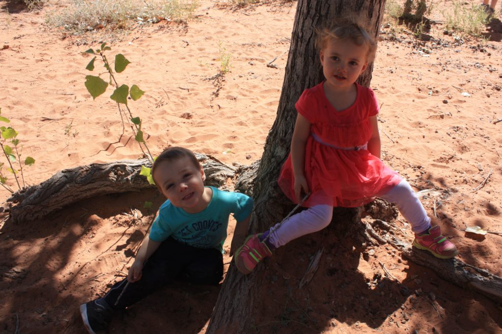 kids at the snow canyon sand dunes picnic area