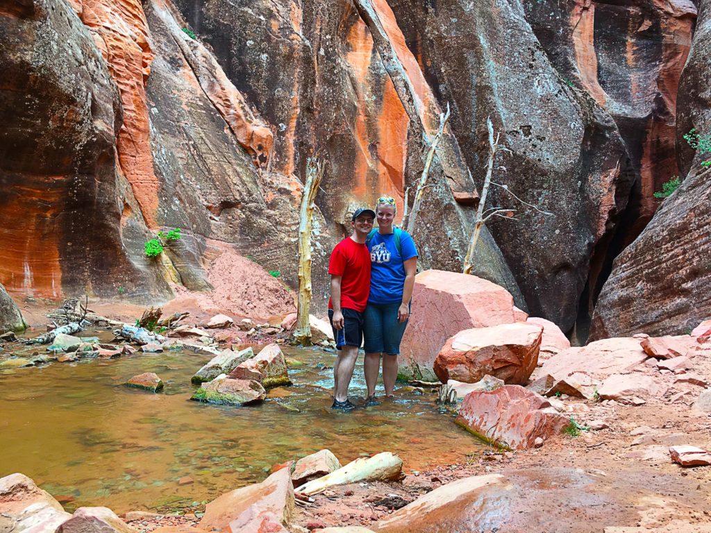 Ben and Meagan standing in the slot canyon on the hike
