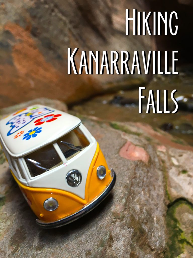 Picture of the yellow van on a rock displaying the title Hiking Kanarraville Falls