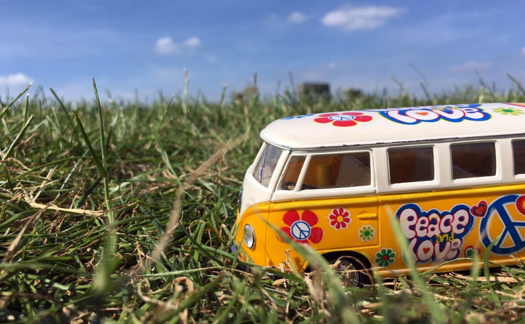 The yellow van with Stonehenge barely visible behind