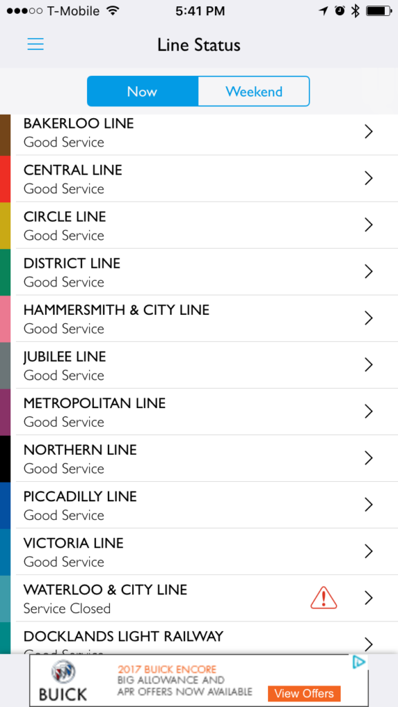 Line status view in Tube Map app