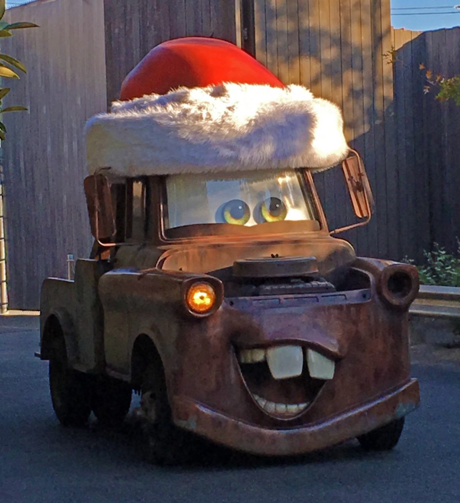 Mater with a Santa Hat in Car's Land