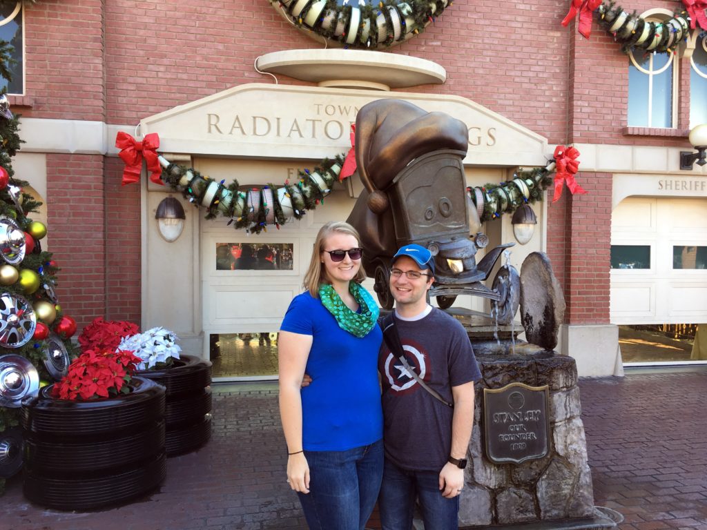 Meagan and Ben with Stanley in Cars land