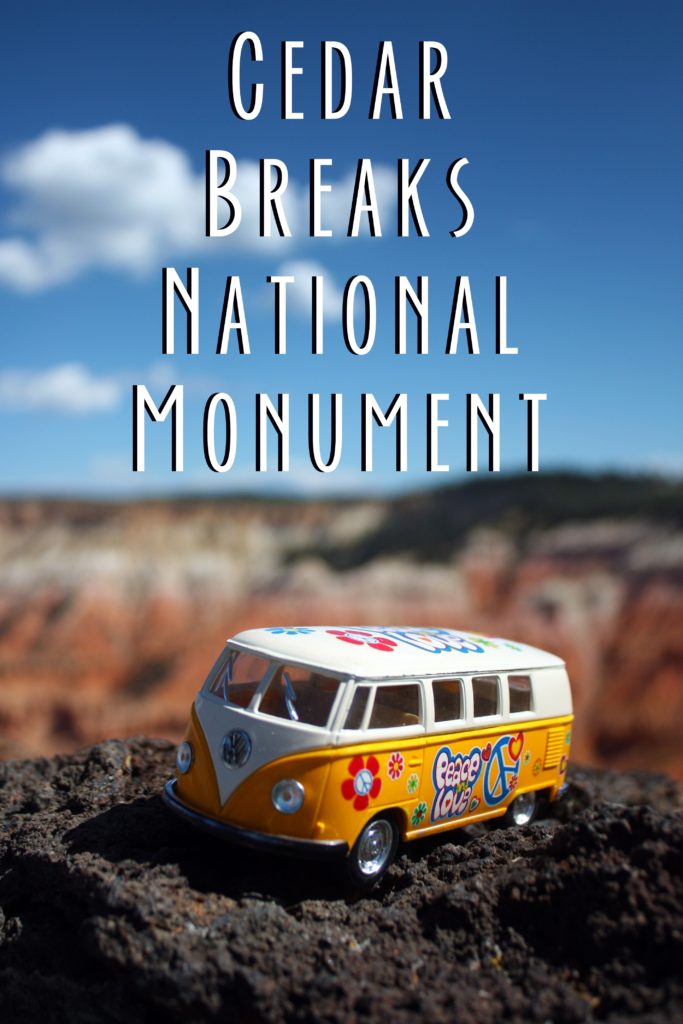 Pinterest card that says Cedar Breaks National Monument and shows the yellow van