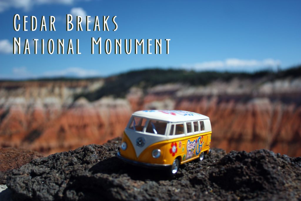 Title card that says Cedar Breaks National Monument and shows the yellow van