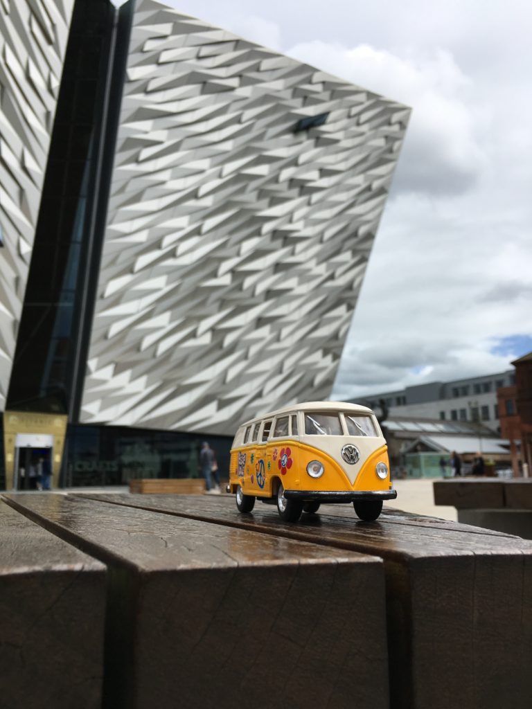 Yellow van outside Titanic Belfast Museum