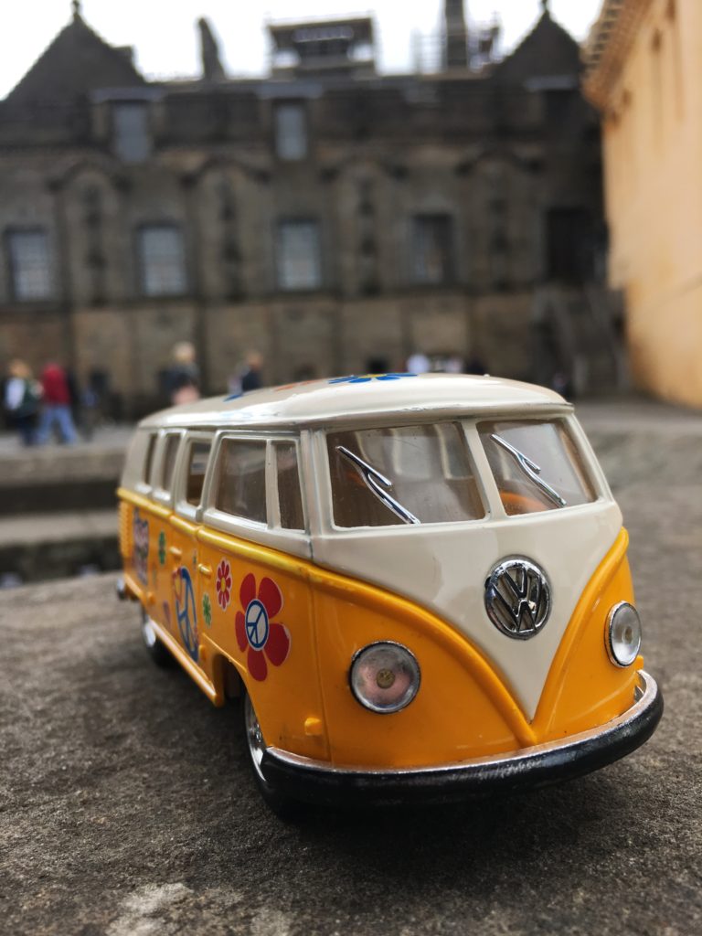 the yellow van in the court yard at Stirling Castle
