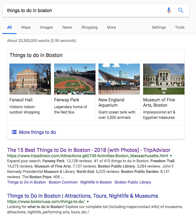 screen shot of googling things to do in Boston