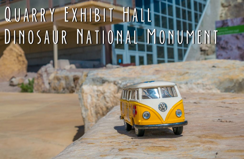 Title card showing the yellow van outside the quarry exhibit hall at dinosaur national monument