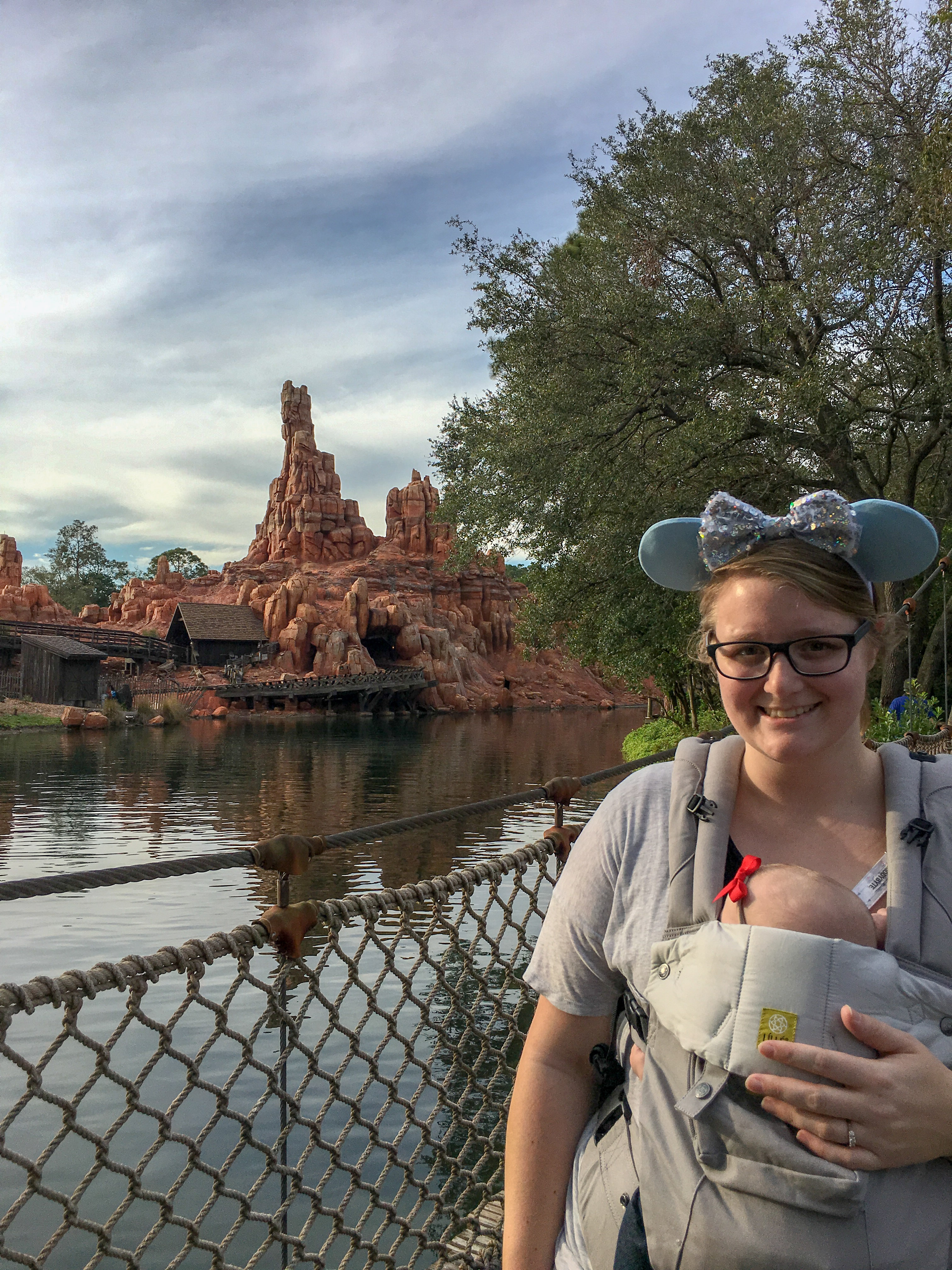 Meagan and baby with Big Thunder Mountain