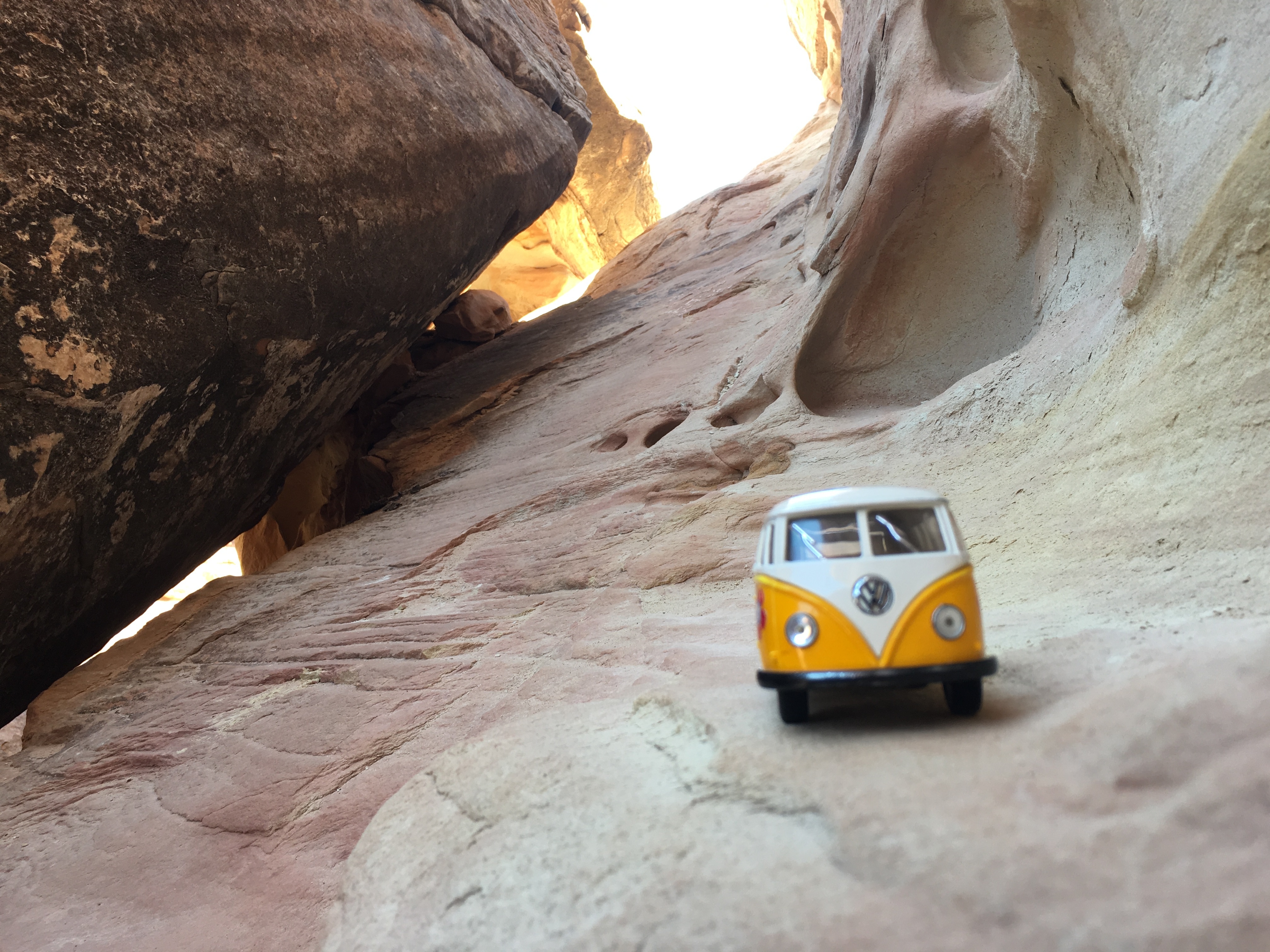 Yellow van at Capitol Gorge in Capitol Reef National Park