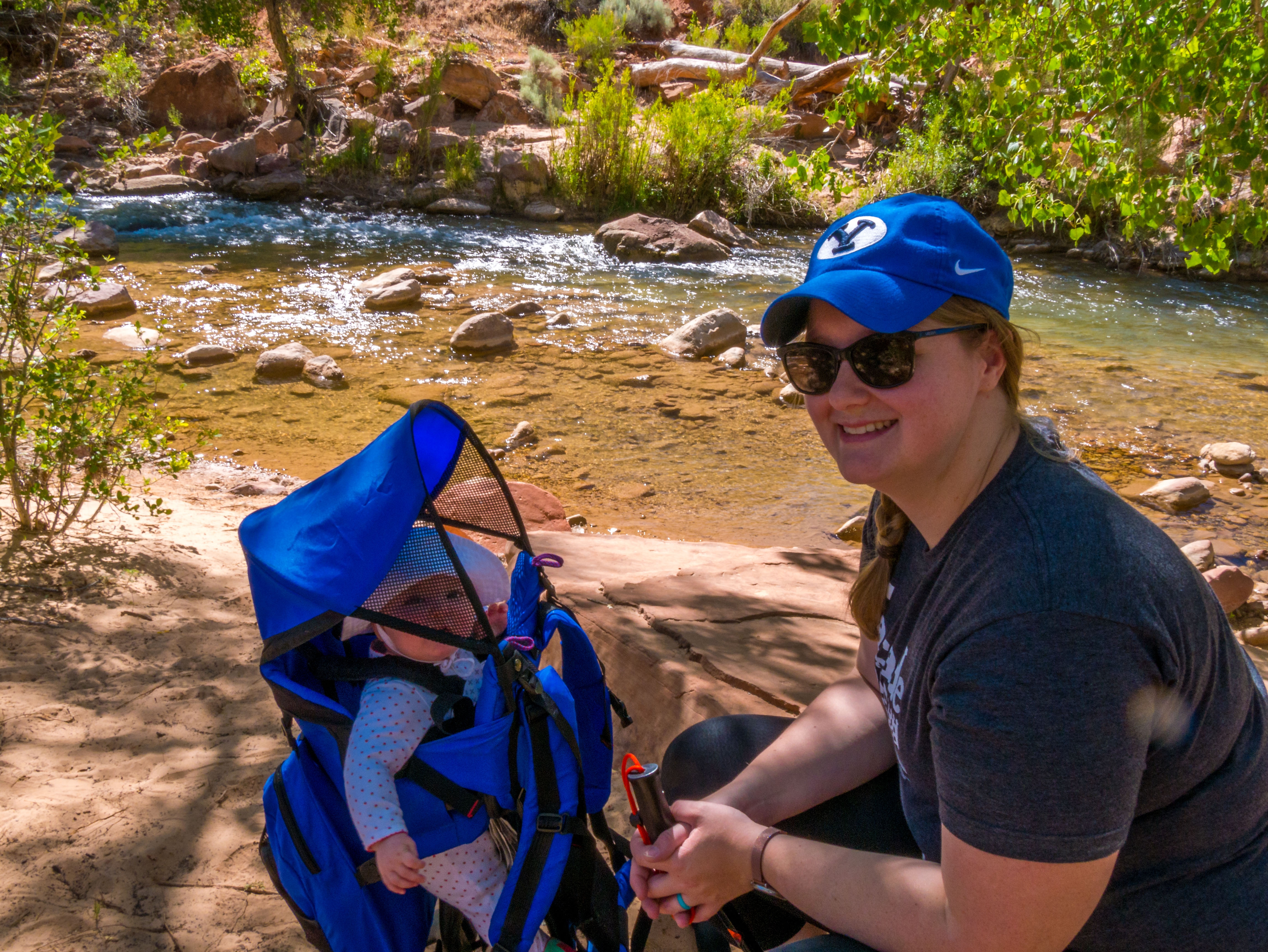 Meagan and baby on the Pa'rus Trail in Zion National Park