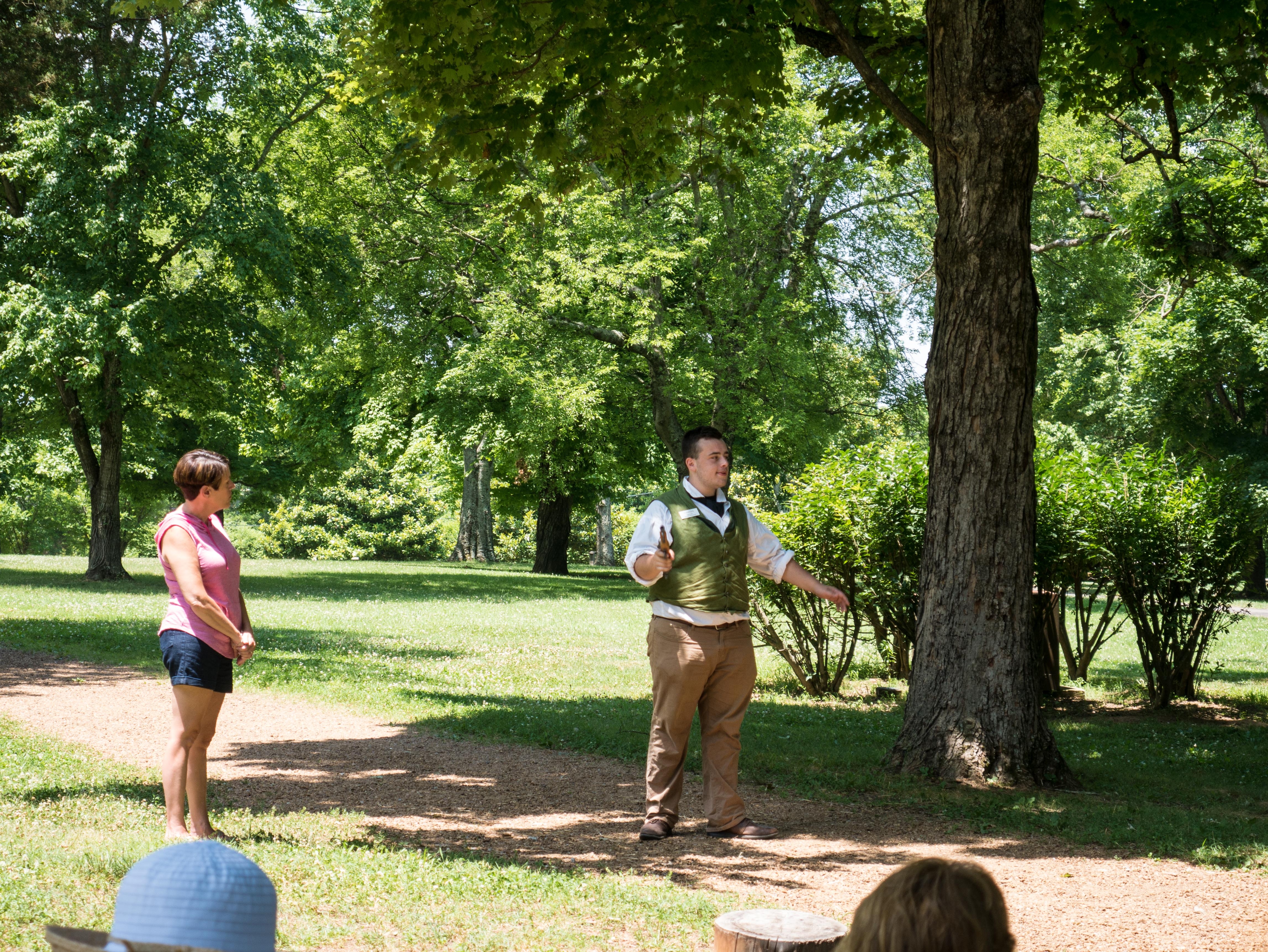 An interpreter at the duel demonstration at the Andrew Jackson Hermitage