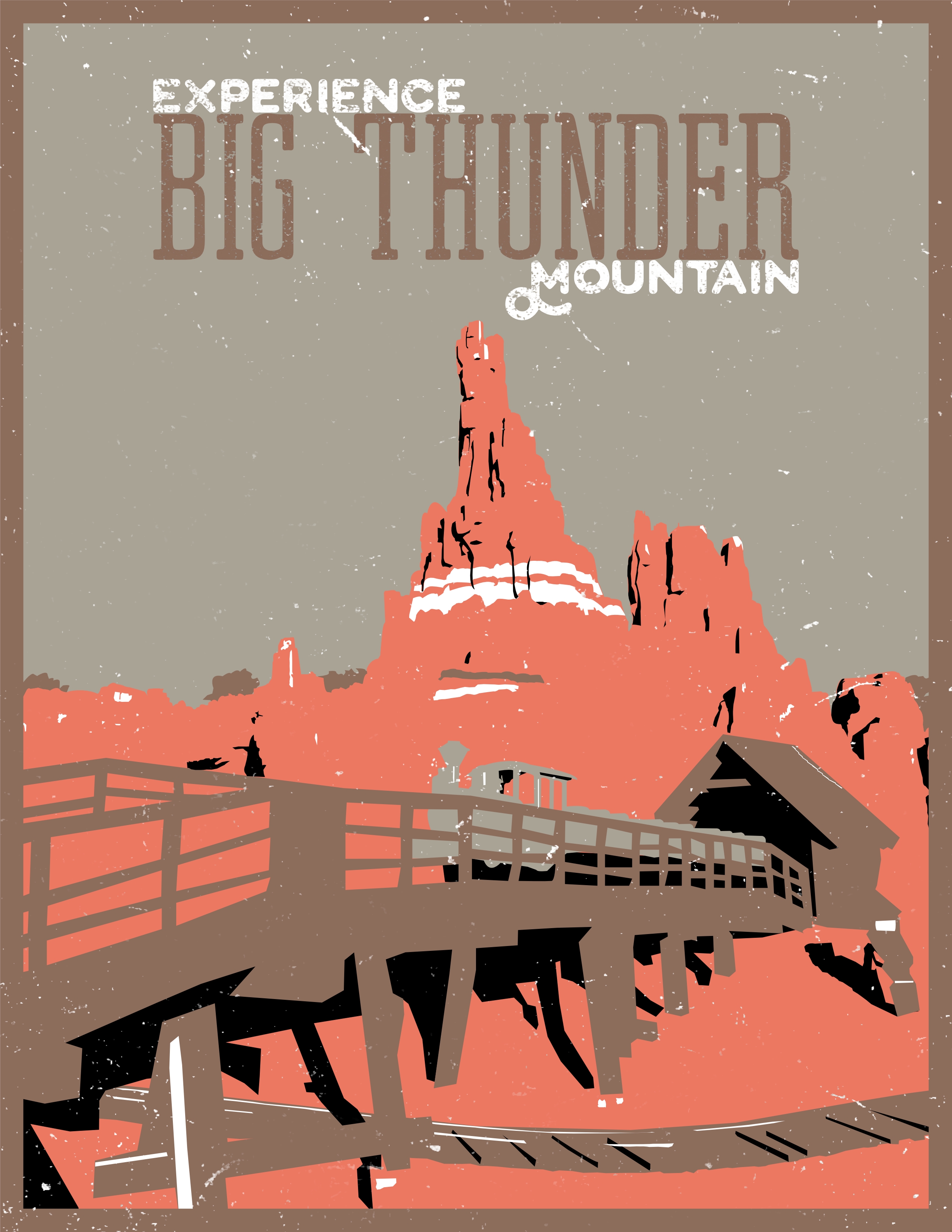 Retro style travel poster of Big Thunder Mountain in Disney World