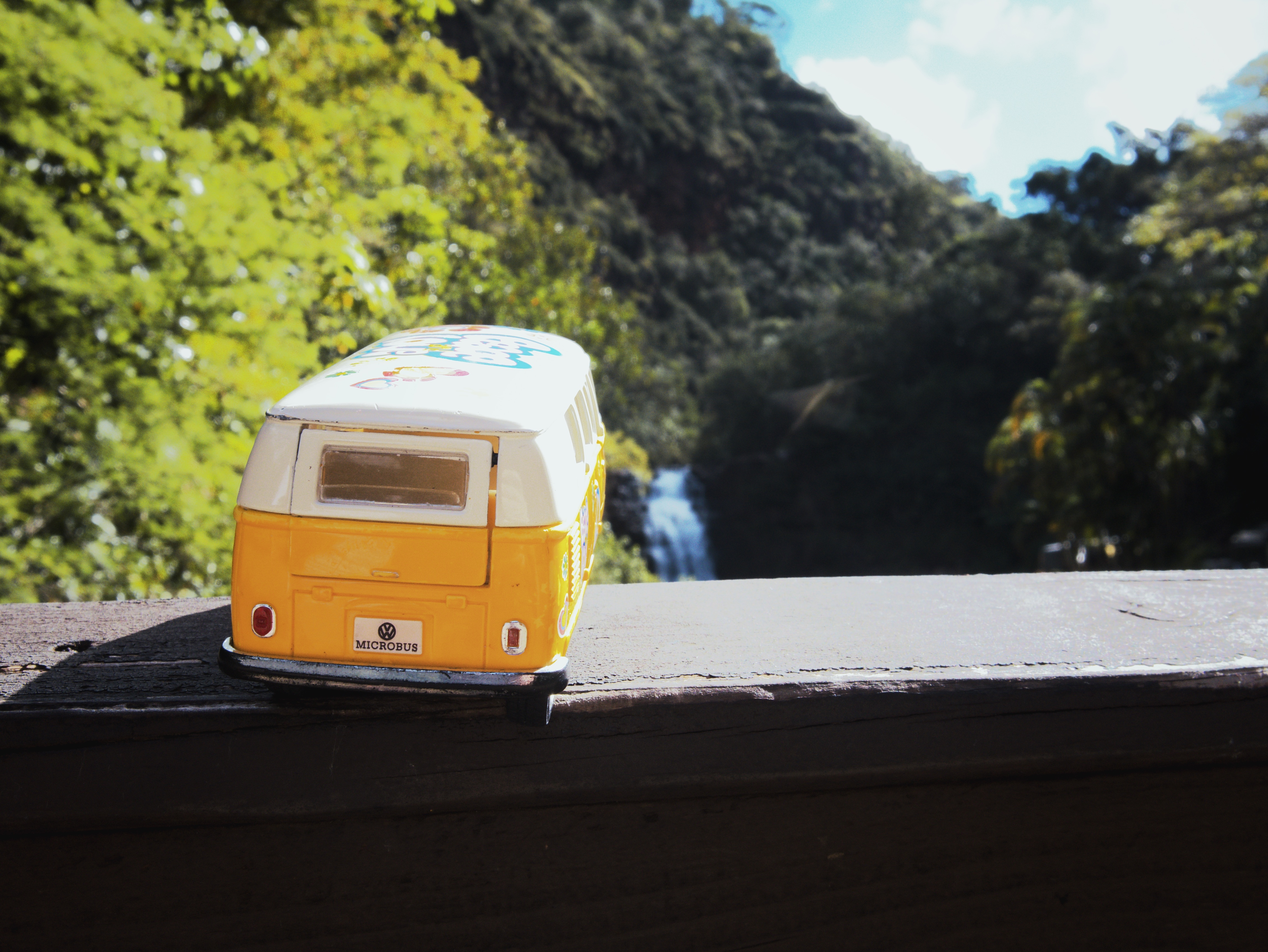 Yellow Van at Waimea Falls in Hawaii