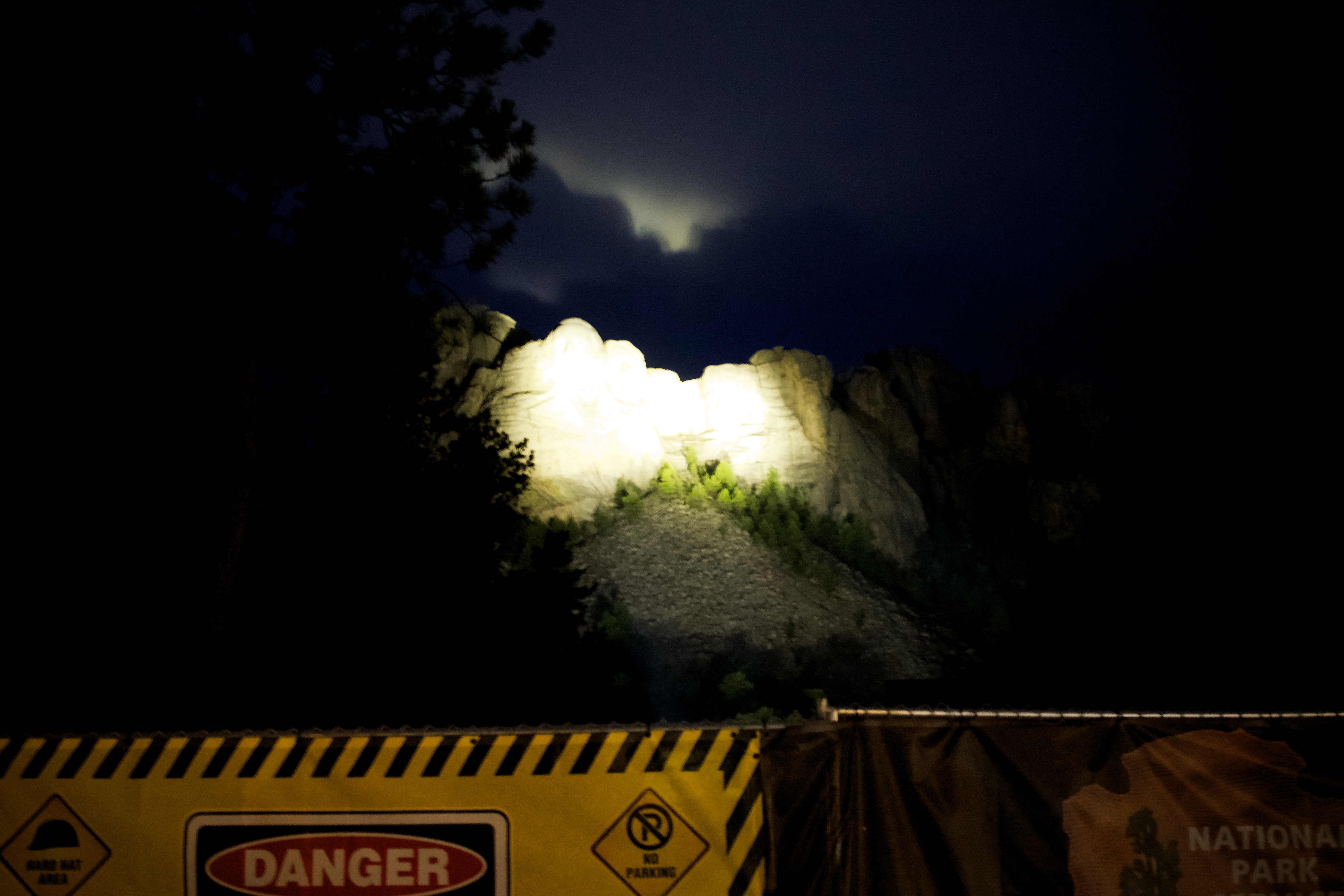 Mount Rushmore lit up at night