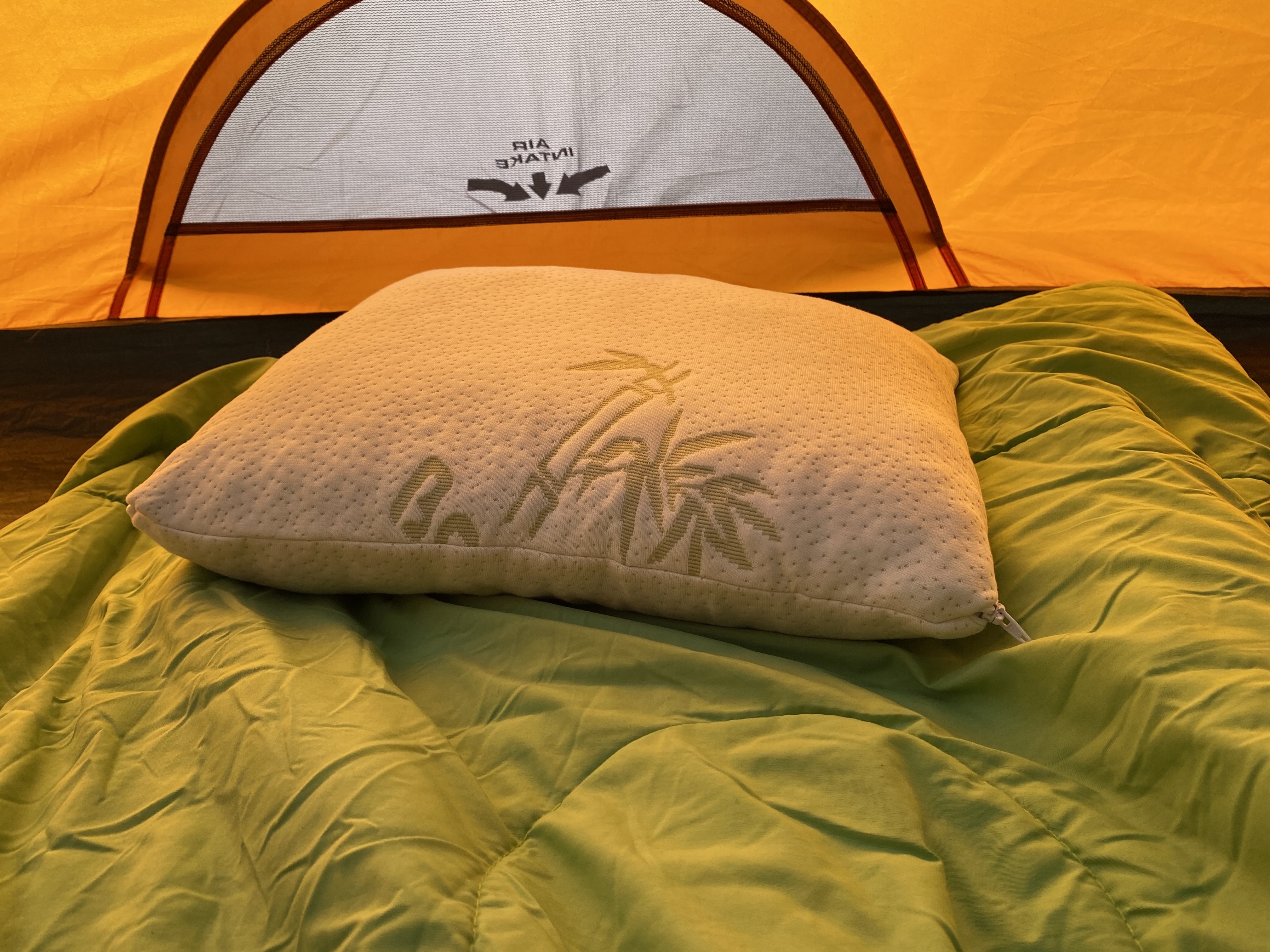 The Outbright Camping Pillow in a tent