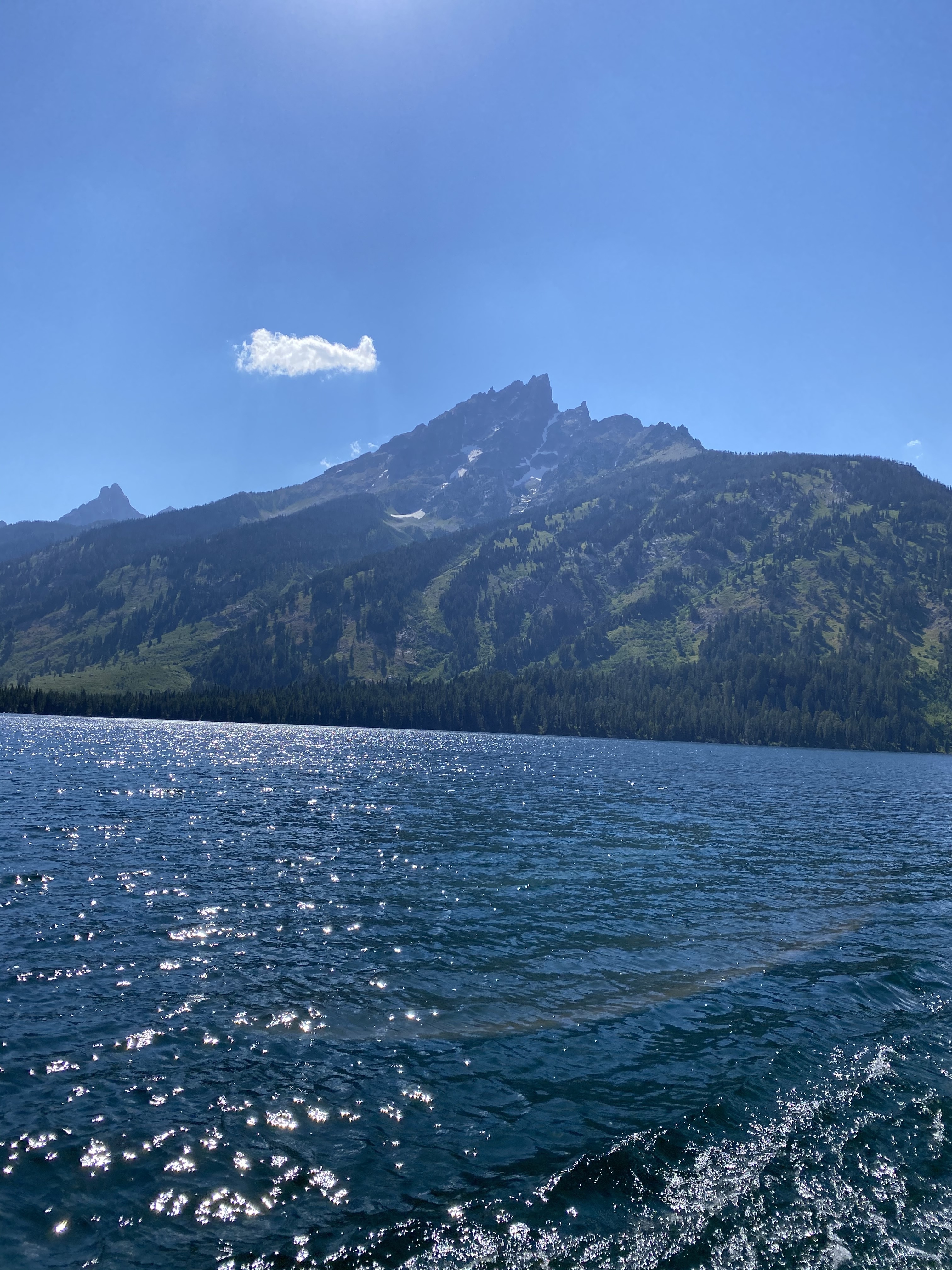Jenny Lake and mountain view from the shuttle boat