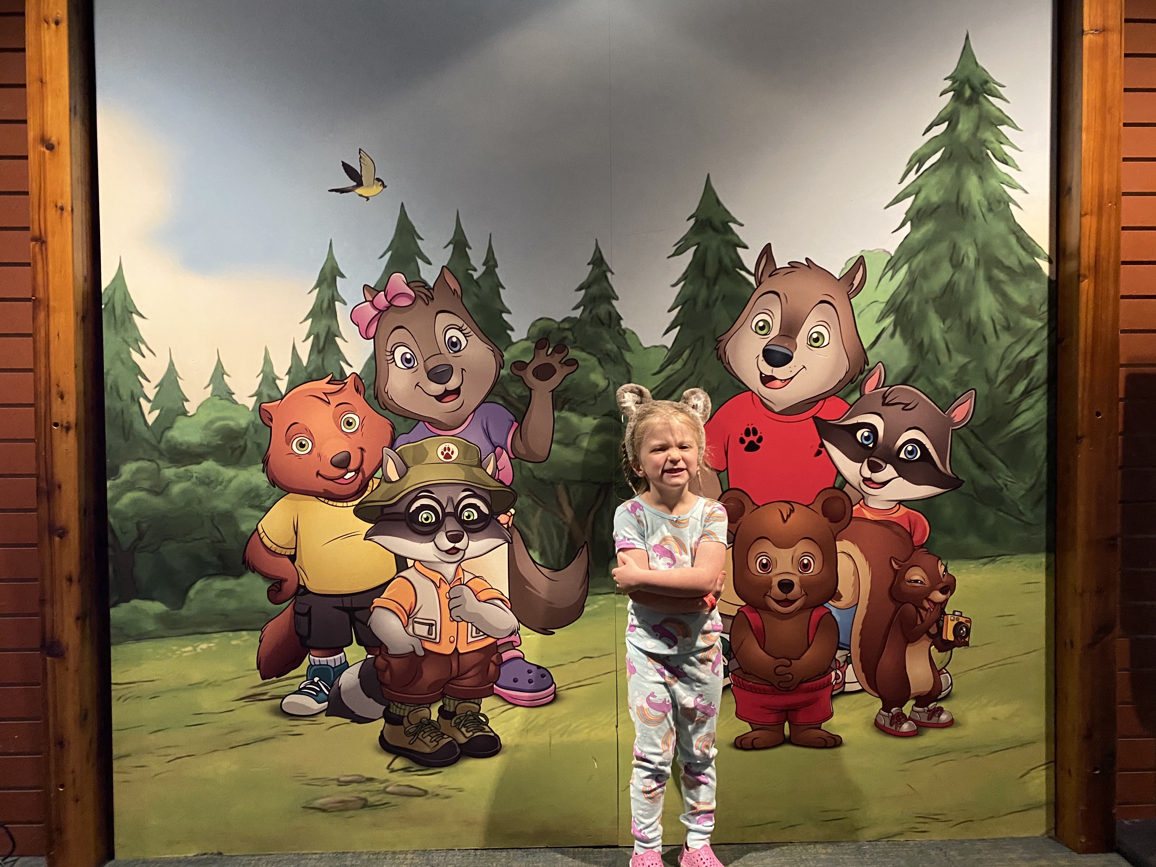 Lucy with forest friends at the Great Wolf Lodge at Wisconsin Dells
