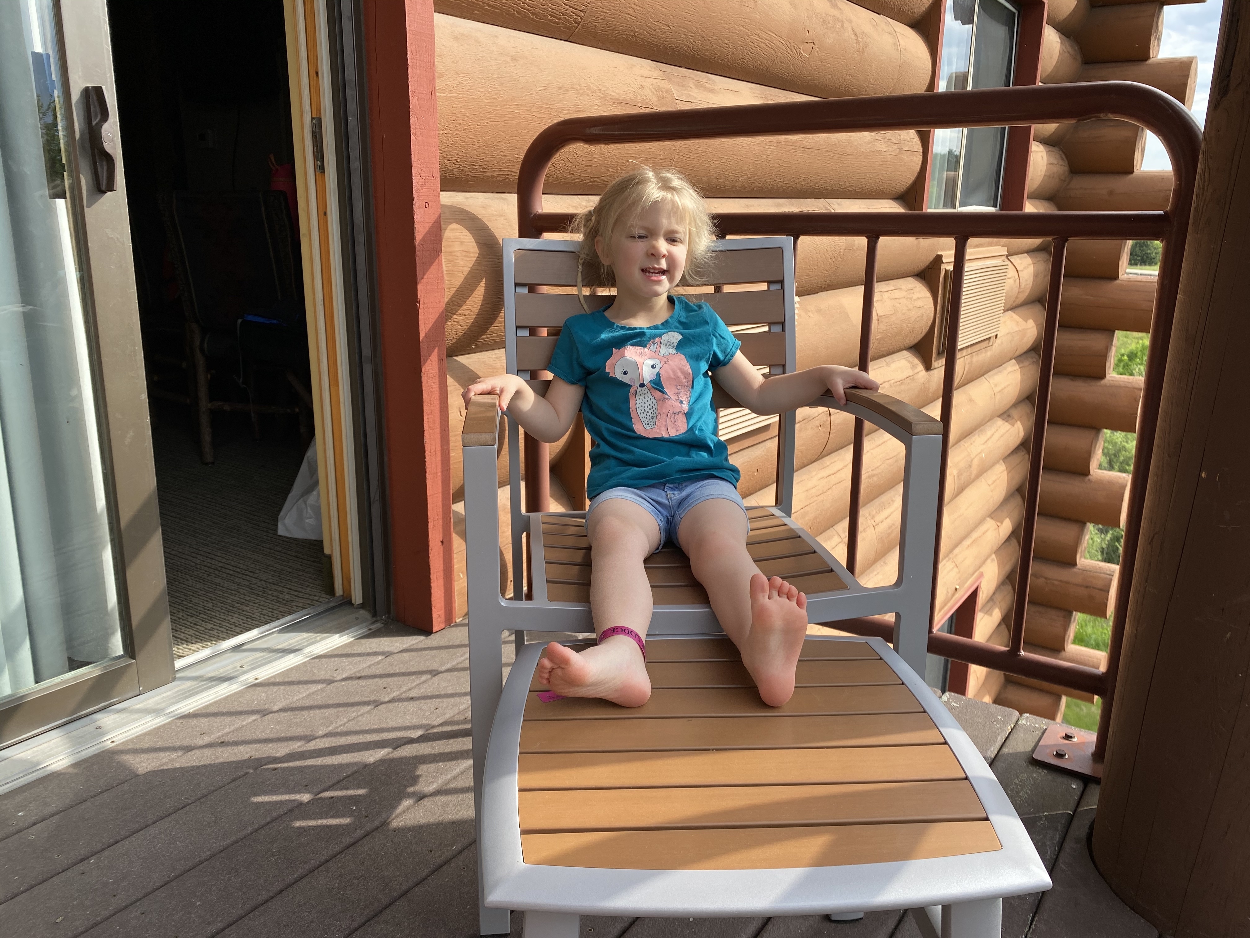 Lucy on the balcony of our room at the Great Wolf Lodge at Wisconsin Dells